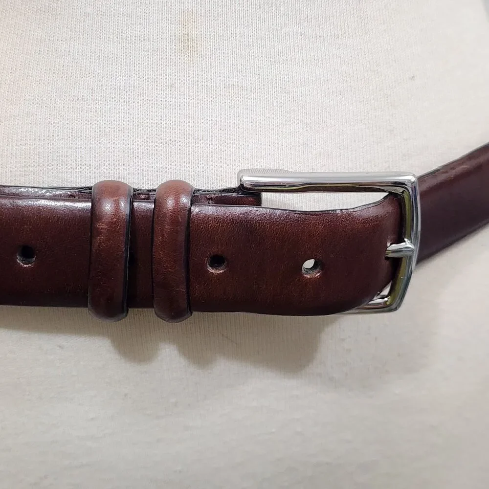 Vintage 90s Ralph Lauren Polo Brown Leather Belt Mens W34 Rectangle Buckle